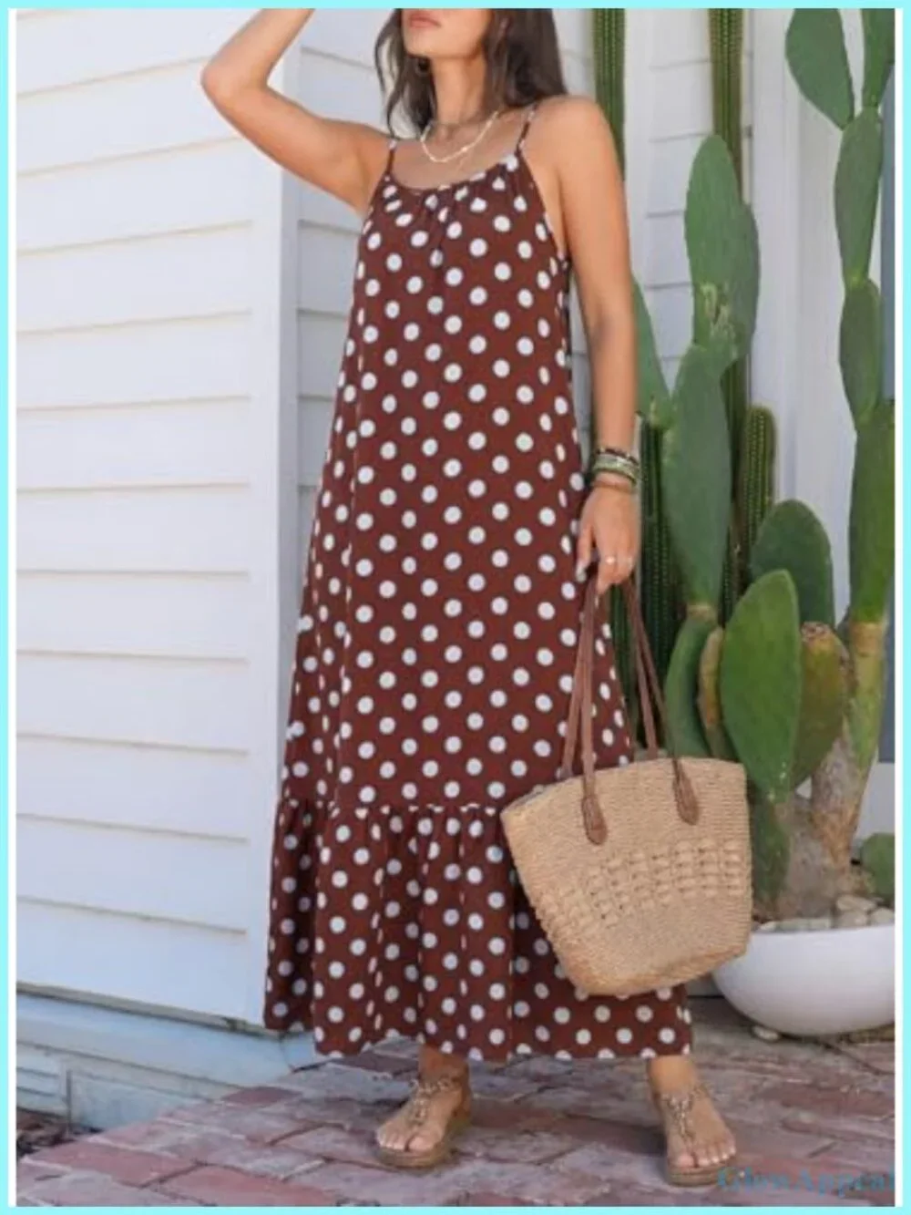 Spaghetti Strap Smocked Ruffle Flowy Boho Maxi Dress Sleeveless A-Line